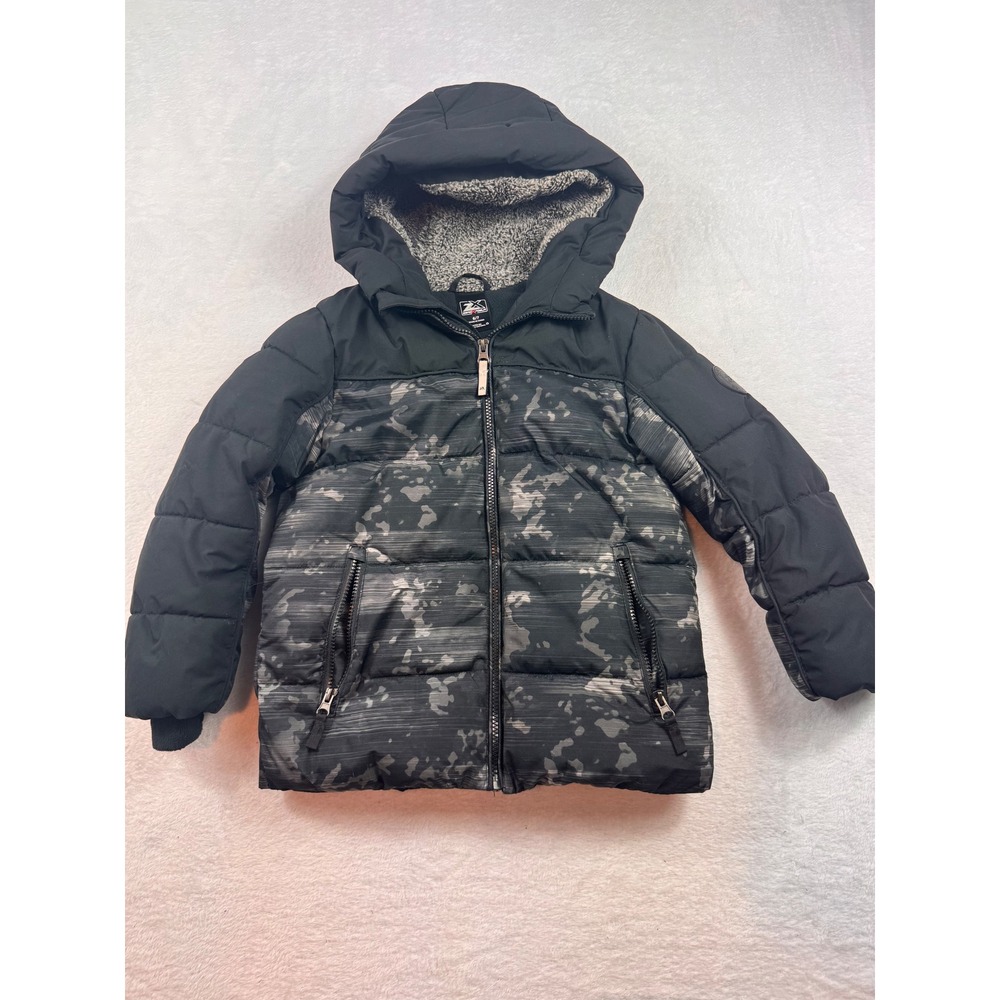 ZeroXposur Boys Puffer Jacket Black Grey Camo Hooded Fleece Lined Size 6/7